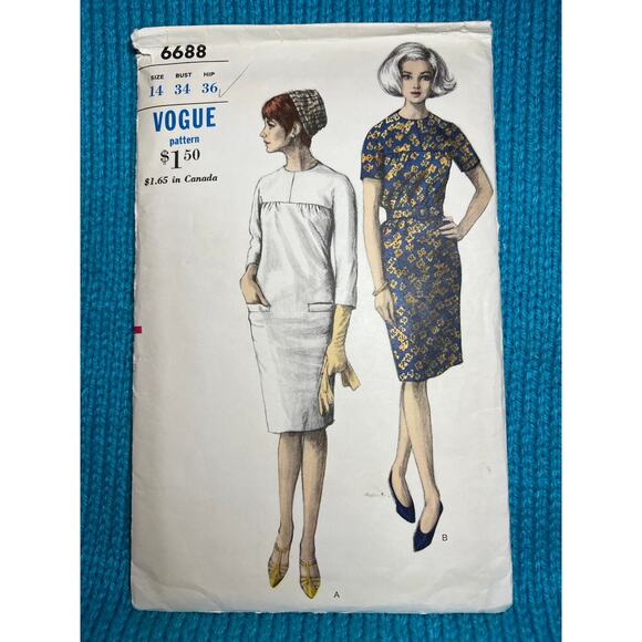 Vogue Other - Vogue Pattern 6688 shift dress 1960s sz 14 bust 34
